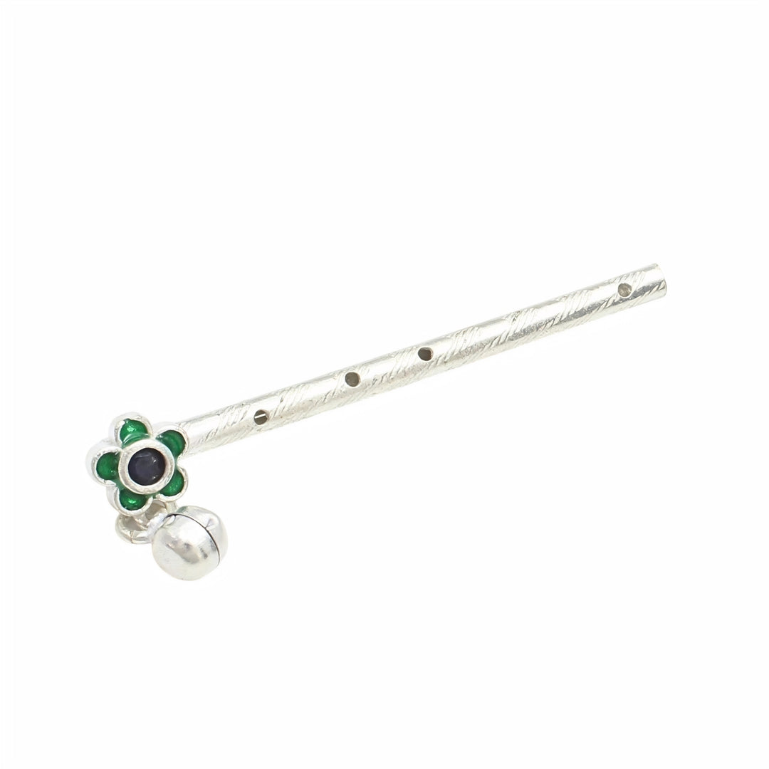 Real Silver Flower Flute for Krishna Pooja & Décor