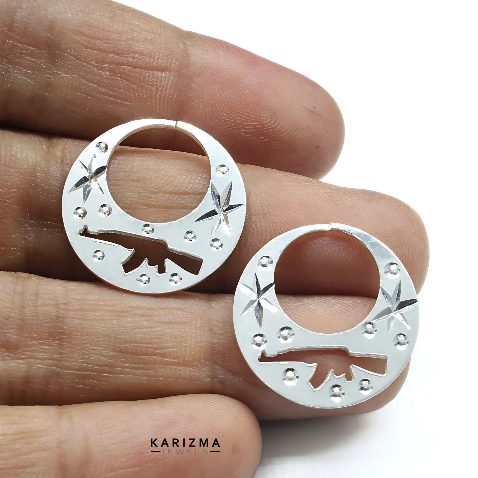 Amazing Real Sterling Silver Round Moon Shaped Ak47 Nattiyan