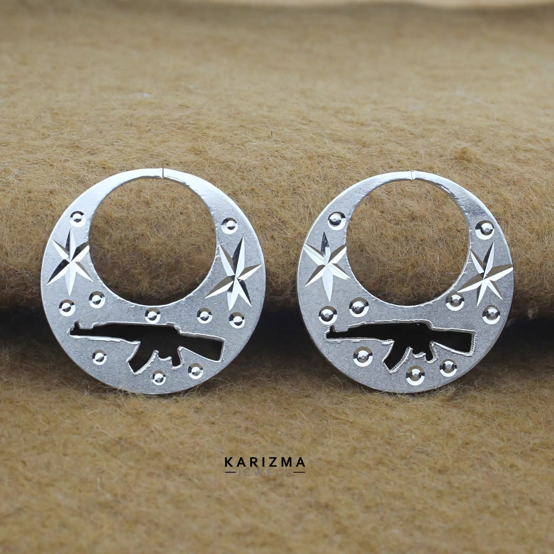 Amazing Real Sterling Silver Round Moon Shaped Ak47 Nattiyan (Nanti) earring for Men