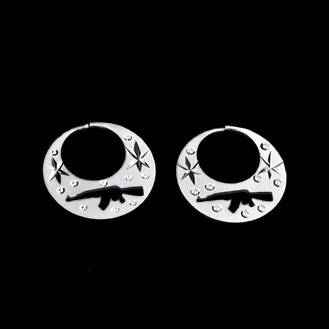 Amazing Real Sterling Silver Round Moon Shaped Ak47 Nattiyan (Nanti) earring for Men