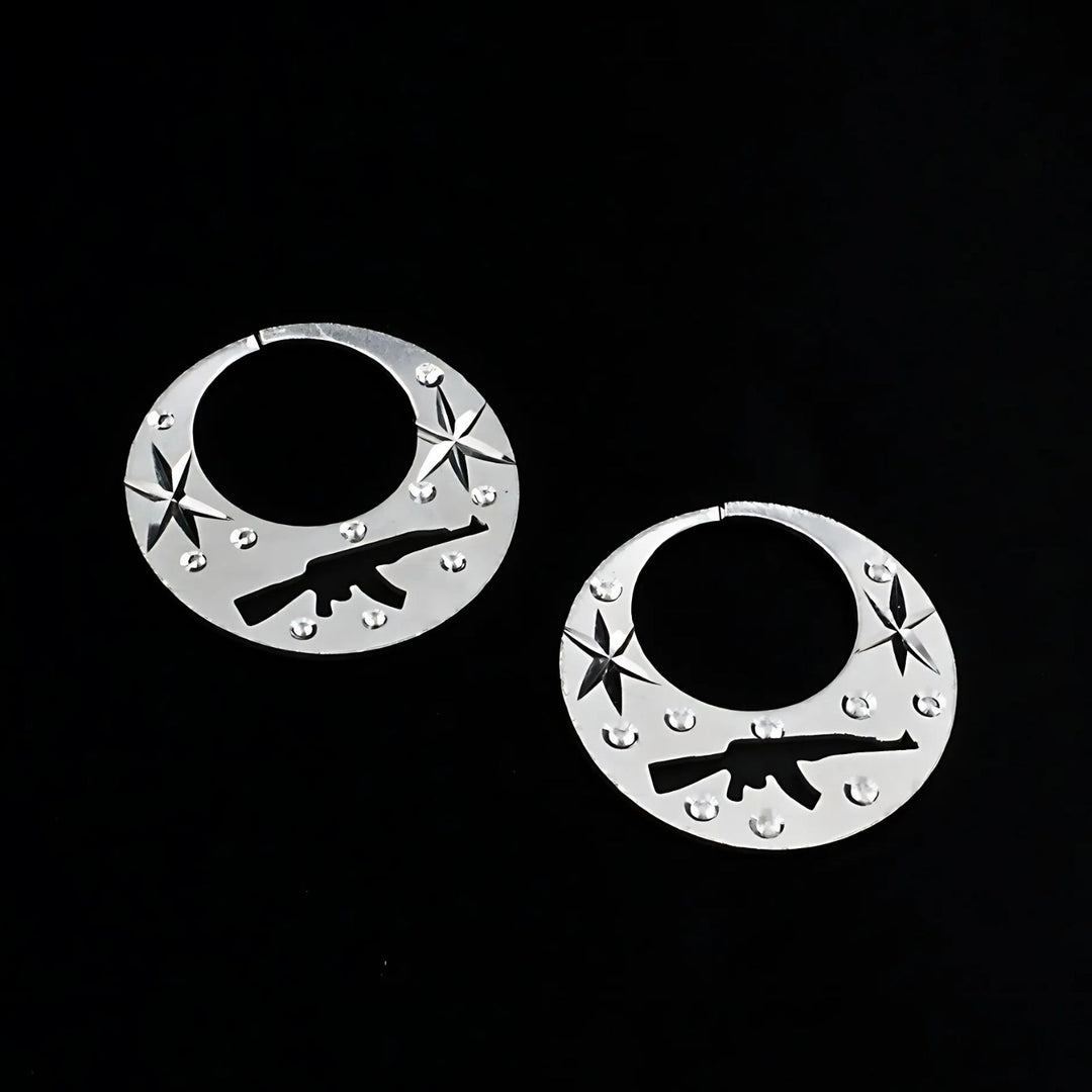 Amazing Real Sterling Silver Round Moon Shaped Ak47 Nattiyan (Nanti) earring for Men