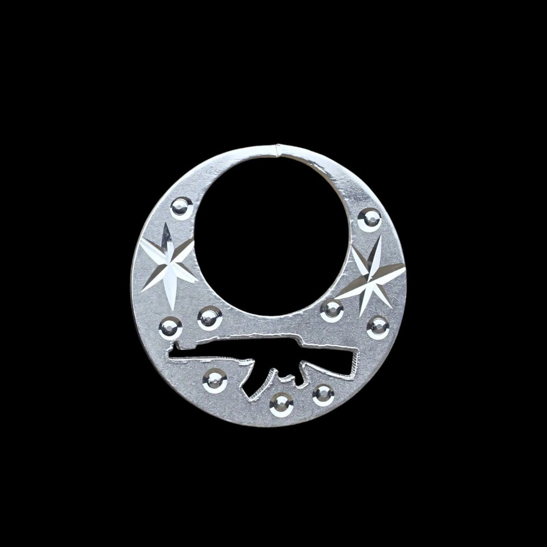 Amazing Real Sterling Silver Round Moon Shaped Ak47 Nattiyan (Nanti) earring for Men