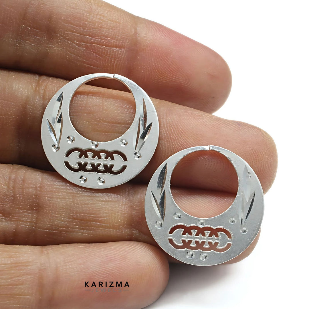 Unique trendy Real Sterling Silver Round Moon Shaped Nattiyan (Nanti) earring for Men