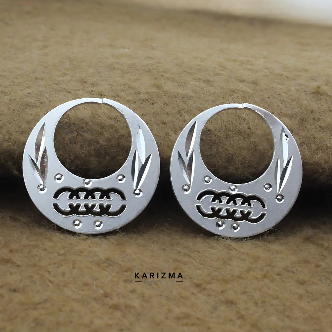 Unique trendy Real Sterling Silver Round Moon Shaped Nattiyan (Nanti) earring for Men