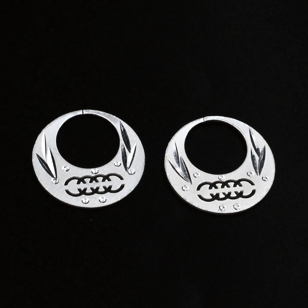 Unique trendy Real Sterling Silver Round Moon Shaped Nattiyan (Nanti) earring for Men