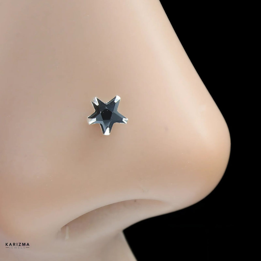 4pc set Silver Star style Nose stud CZ nose ring Push Pin