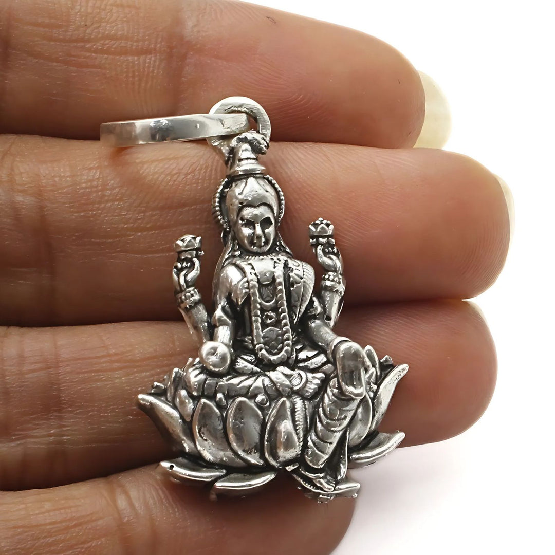925 Real Sterling Silver Oxidized Antique Design Goddess Lakshmi Pendant