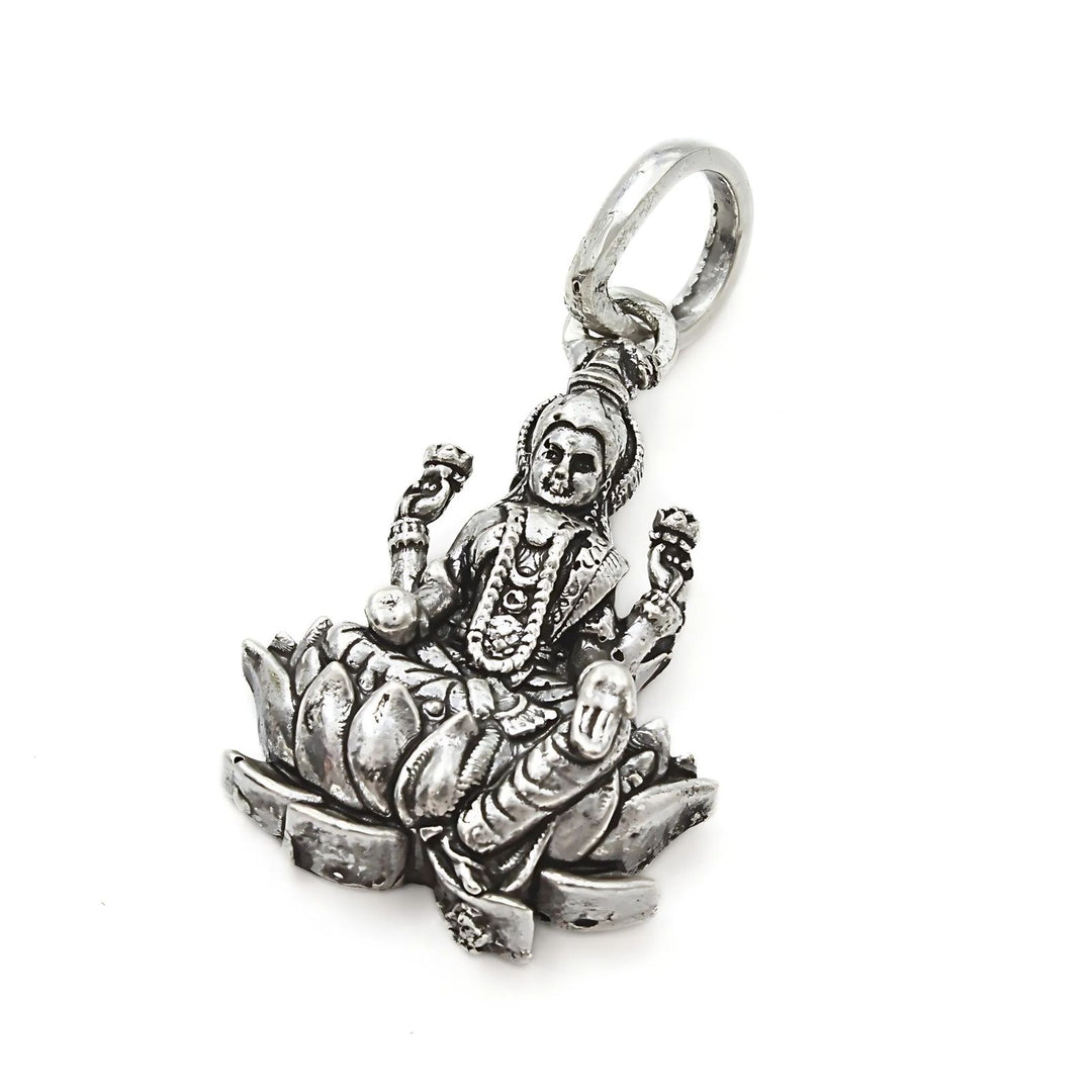 925 Real Sterling Silver Oxidized Antique Design Goddess Lakshmi Pendant