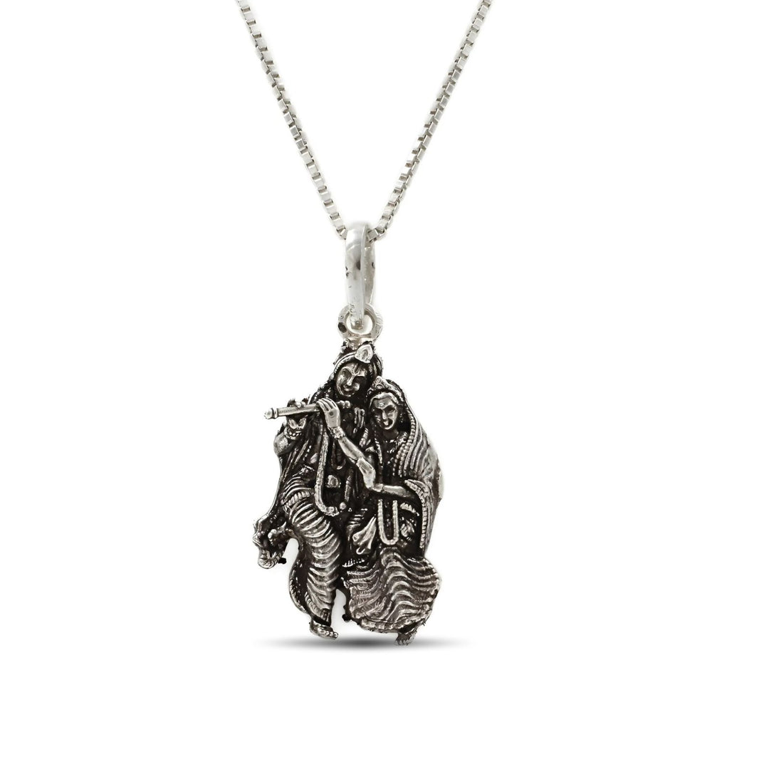 925 Real Sterling Silver Oxidized Antique Design Radha Krishna Pendant