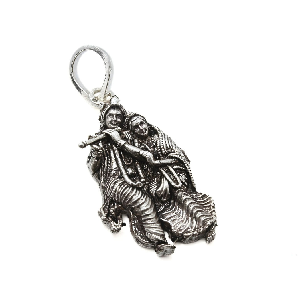 925 Real Sterling Silver Oxidized Antique Design Radha Krishna Pendant