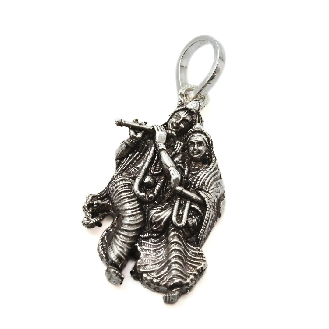 925 Real Sterling Silver Oxidized Antique Design Radha Krishna Pendant