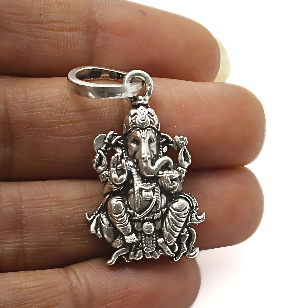 Indian 925 Real Sterling Silver Oxidized Lord Ganesha Pendant