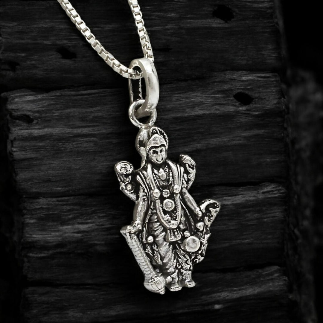 925 Real Sterling Silver Oxidized Antique Design Lord Vishnu
