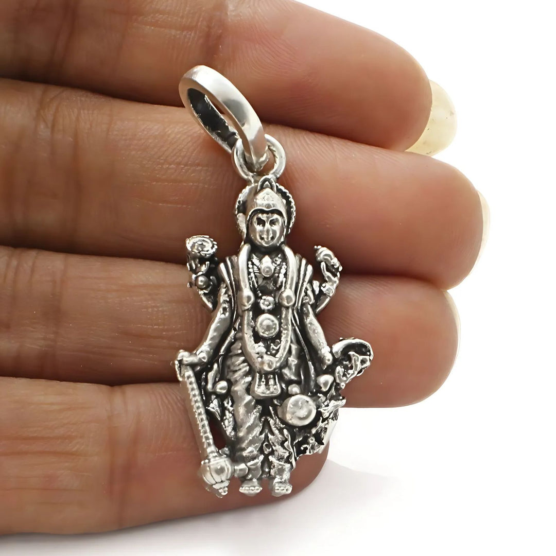 925 Real Sterling Silver Oxidized Antique Design Lord Vishnu Pendant