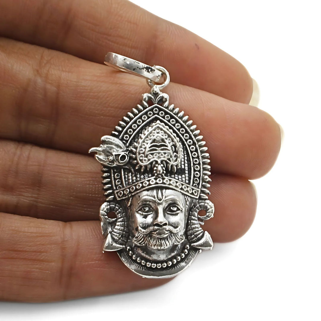 925 Real Sterling Silver Oxidized Hindu Spiritual Khatu Shyam Pendant