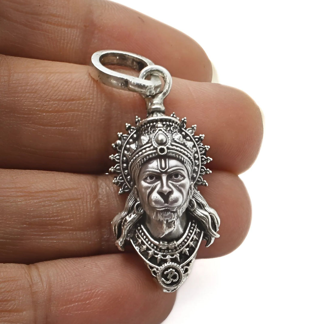 925 Real Sterling Silver Oxidized Hindu Spiritual Lord Hanuman Pendant