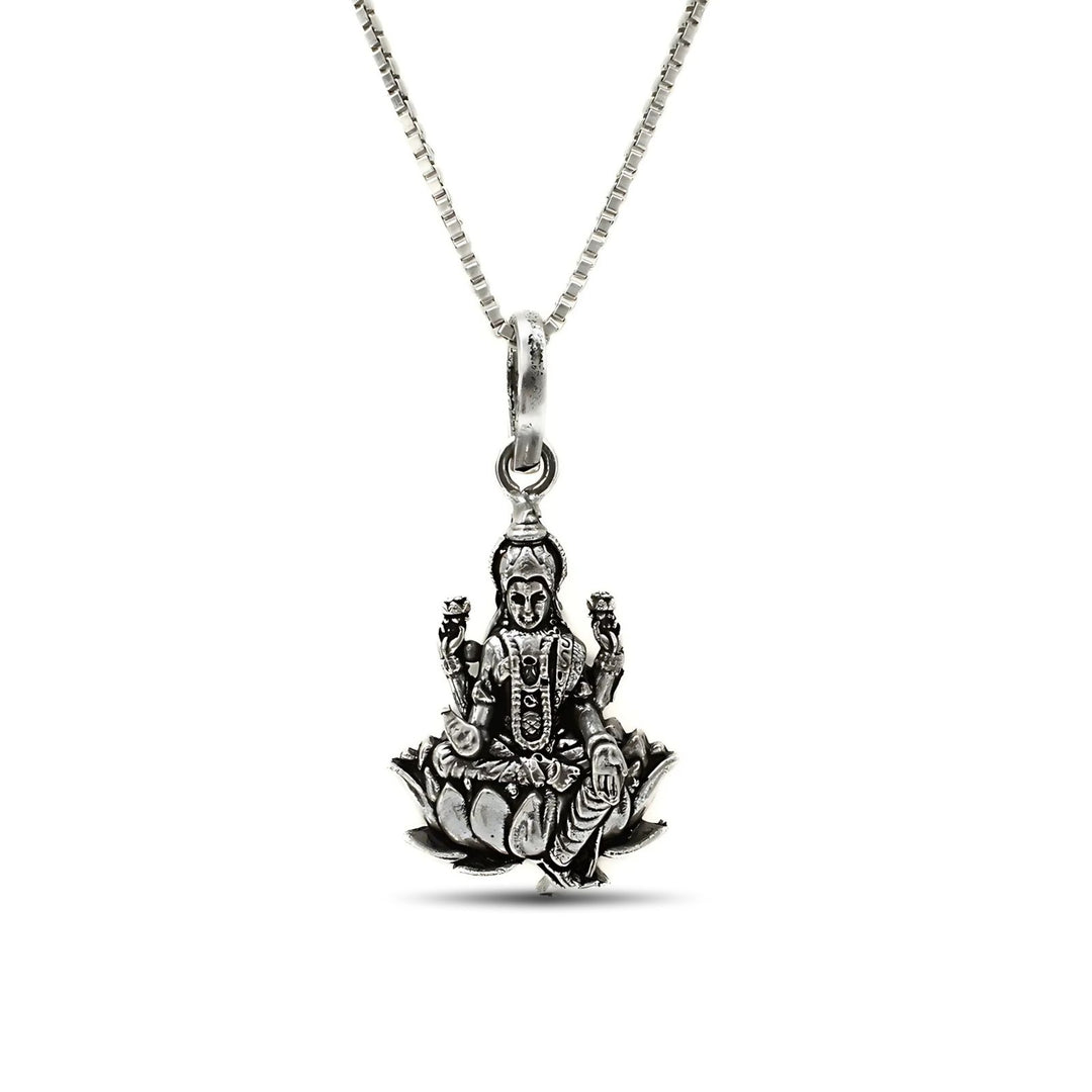 925 Real Sterling Silver Oxidized Antique Design Goddess Lakshmi Pendant
