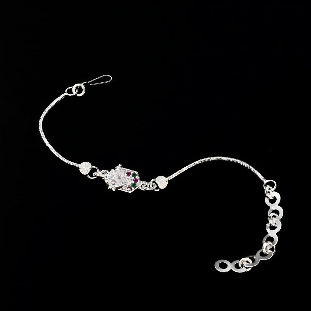 Real Silver Bracelet CZ gifting Ganesha Rakhi 6"