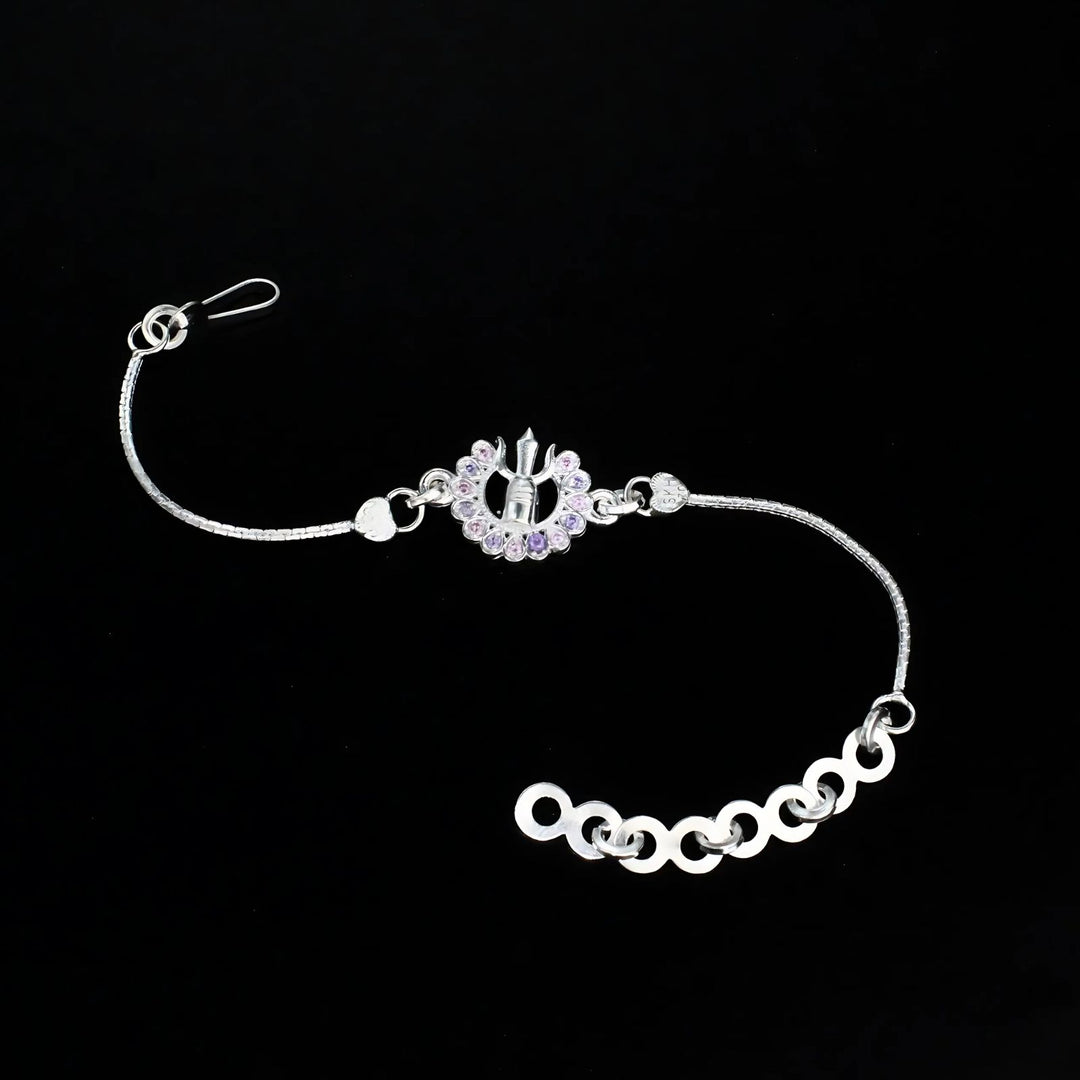 Real Silver Bracelet CZ Indian religious ganesha design Rakhi 6"