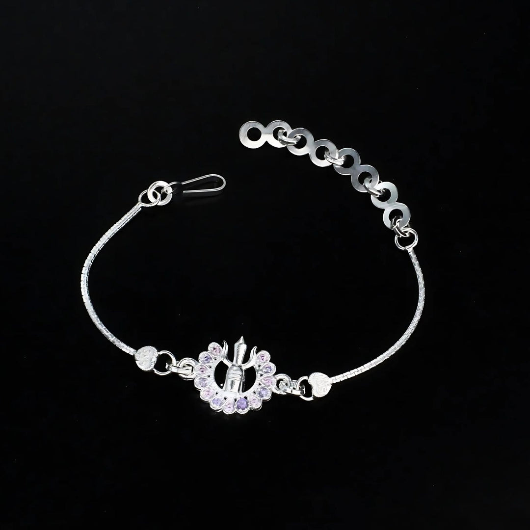 Real Silver Bracelet CZ Indian religious ganesha design Rakhi 6"