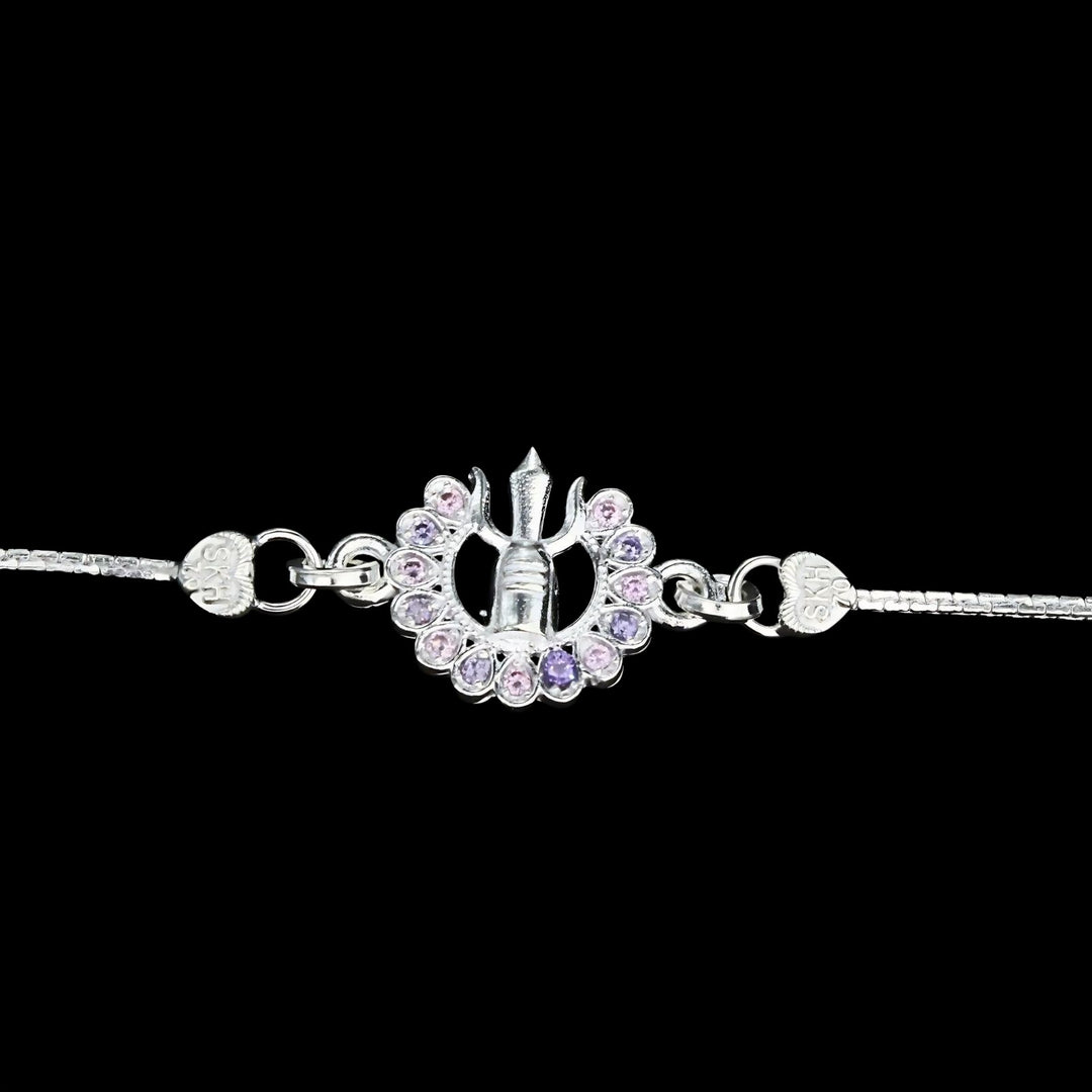 Real Silver Bracelet CZ Indian religious ganesha design Rakhi 6"