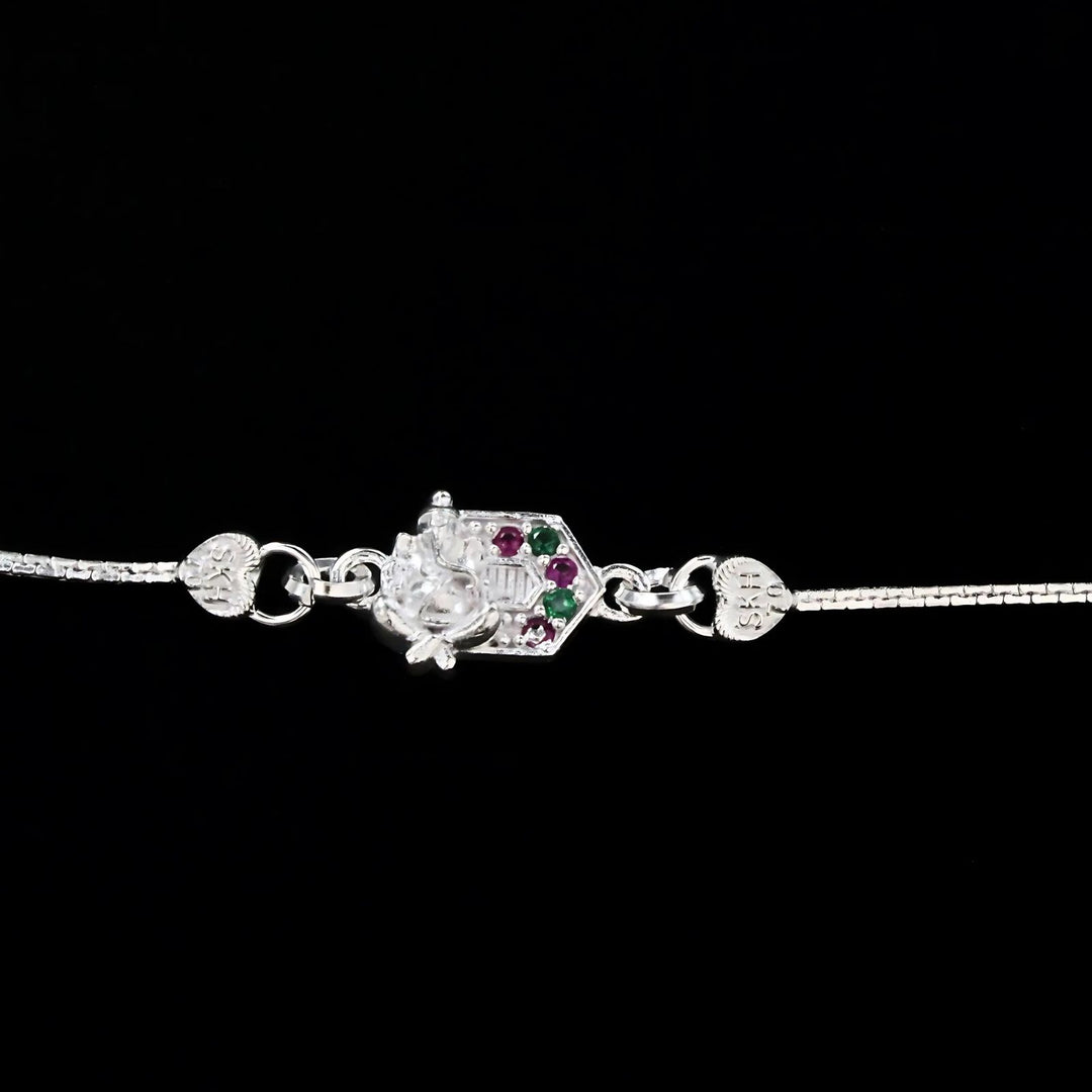 Real Silver Bracelet CZ gifting Ganesha Rakhi 6"