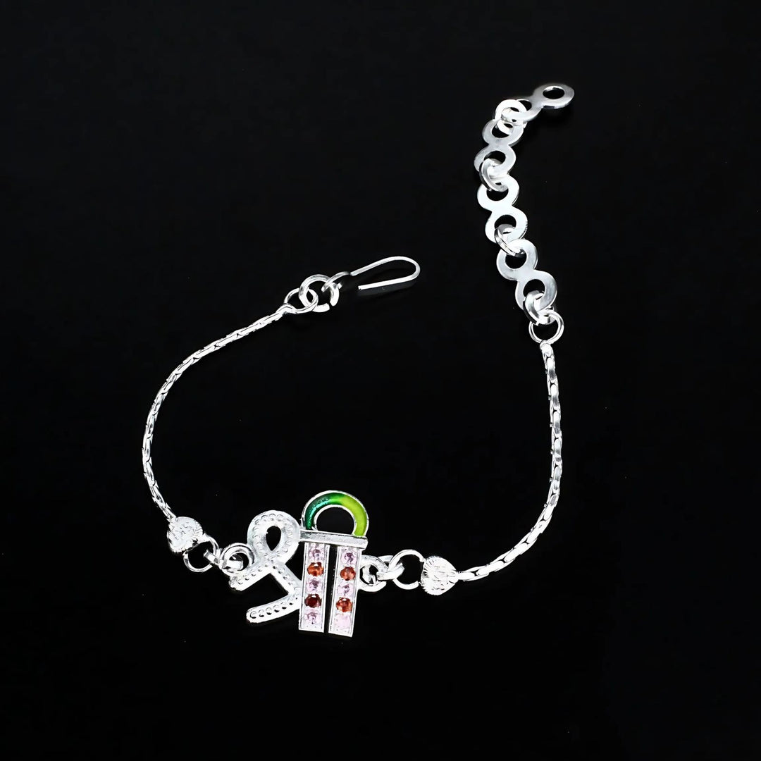 Real Silver Bracelet gorgeous Multi Cz Shree Rakhi 6"