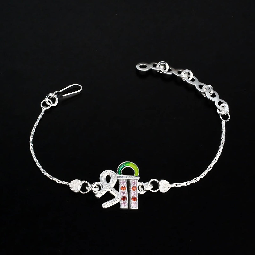 Real Silver Bracelet gorgeous Multi Cz Shree Rakhi 6"