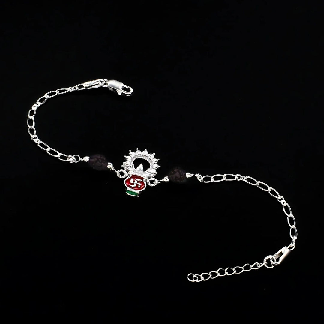 Real Silver Bracelet amazing handmade Rudraksha Rakhi 7.7"