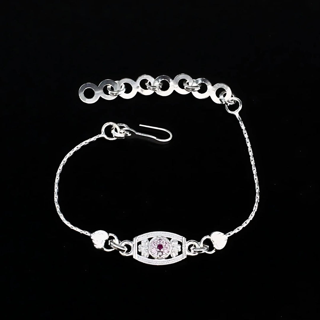 Unique trendy Real Silver Bracelet Pink CZ Rakhi 6"