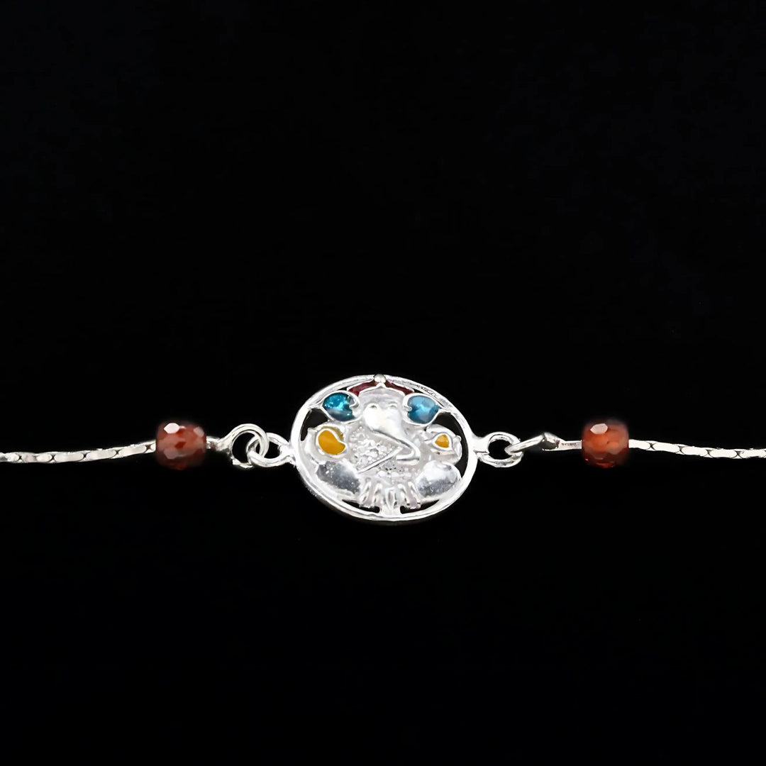 Indian style Real Silver Bracelet gifting Ganesha Rakhi  8"