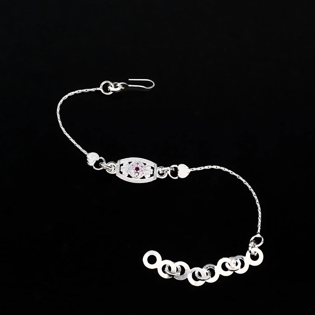 Unique trendy Real Silver Bracelet Pink CZ Rakhi 6"