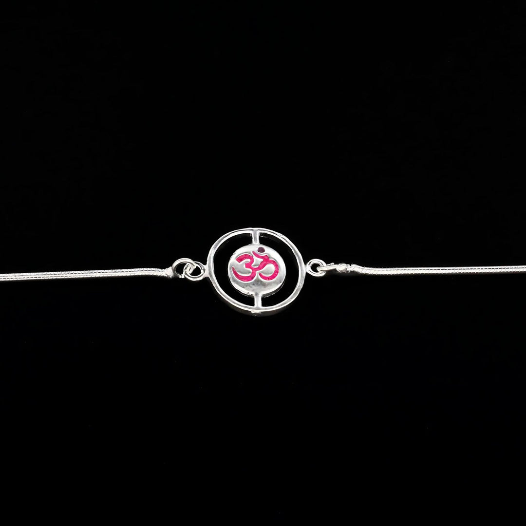 Indian Real Silver Bracelet handmade Om Rakhi 8"