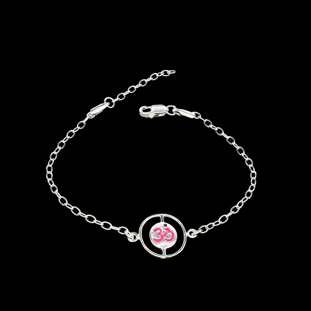 Real Silver Bracelet handmade gifting jewelery Om Rakhi  8"