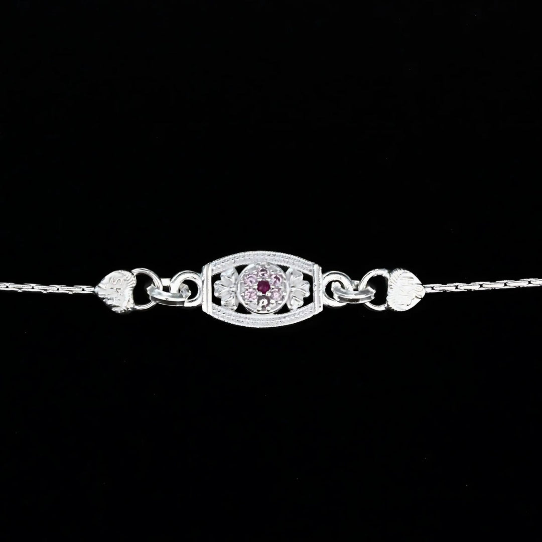 Unique trendy Real Silver Bracelet Pink CZ Rakhi 6"