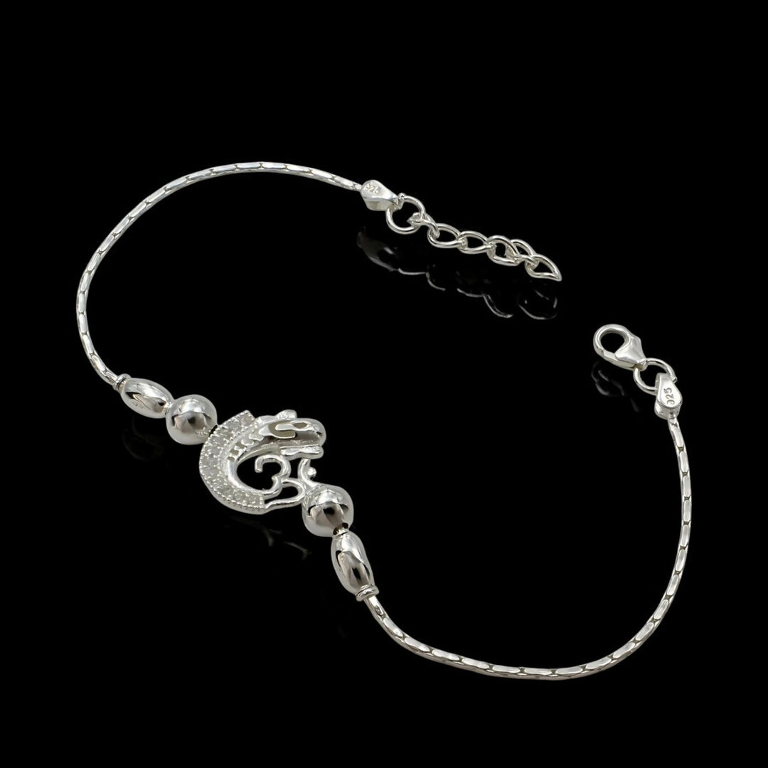 925 Real Sterling Silver Bracelet White cz Om Rakhi  7.5"