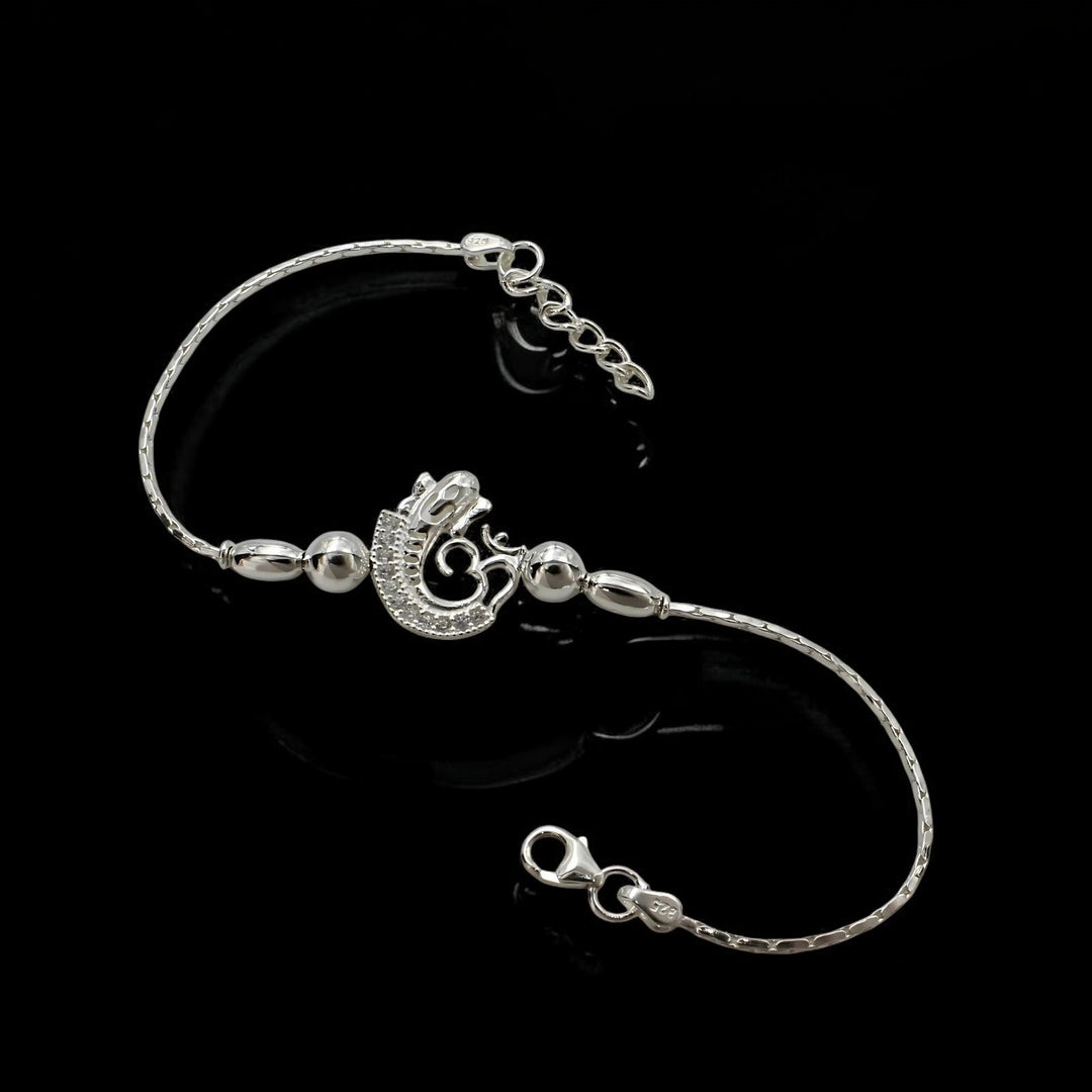 925 Real Sterling Silver Bracelet White cz Om Rakhi  7.5"