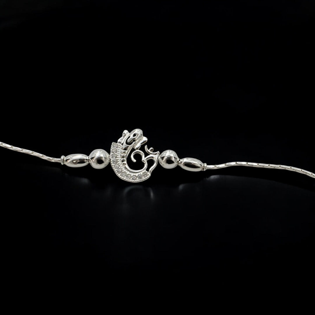 925 Real Sterling Silver Bracelet White cz Om Rakhi  7.5"