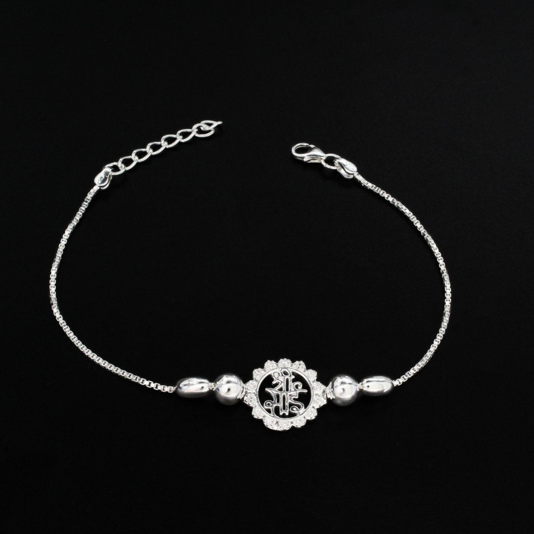 925 Real Sterling Silver Bracelet White cz Shri Sai Rakhi  7.8"