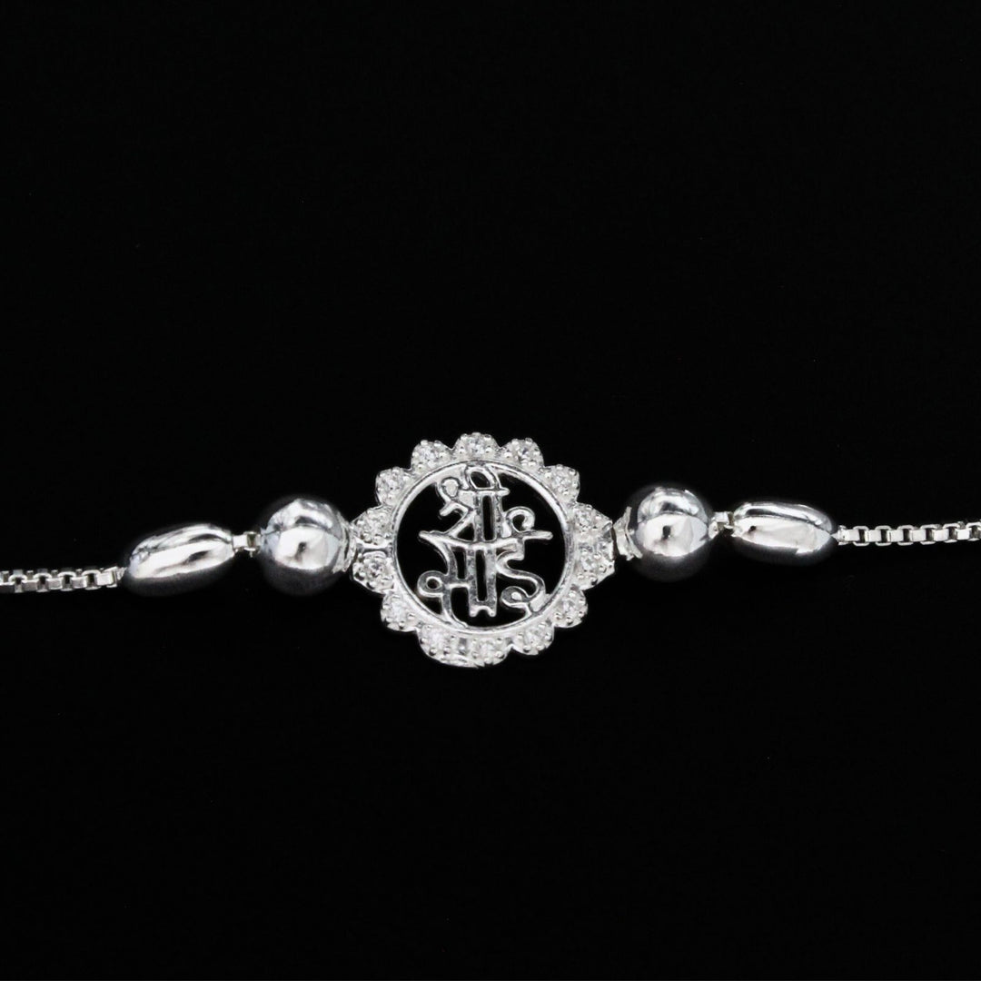 925 Real Sterling Silver Bracelet White cz Shri Sai Rakhi  7.8"