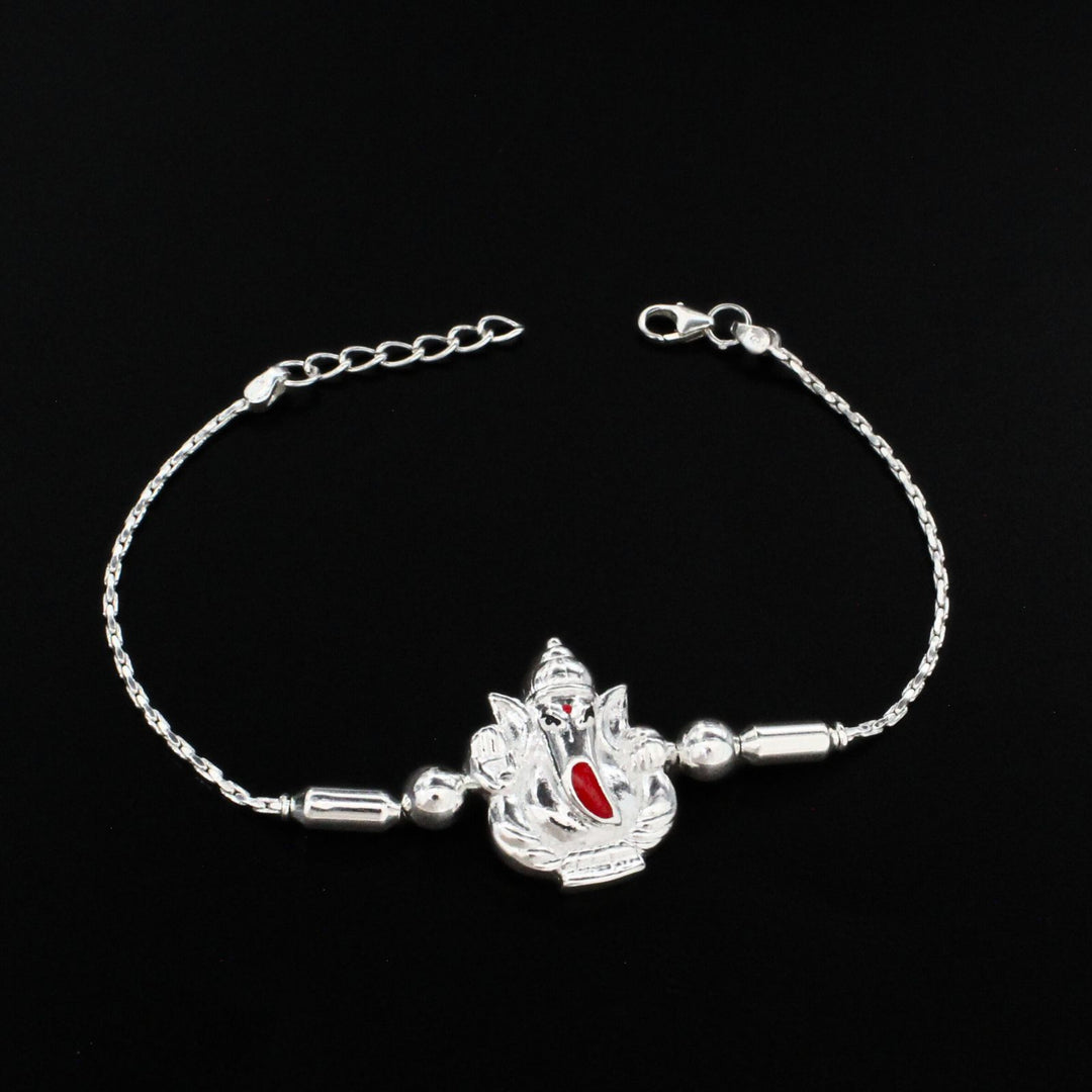 925 Real Sterling Silver Bracelet  Ganesha Rakhi for Raksha Bandhan 7.5"