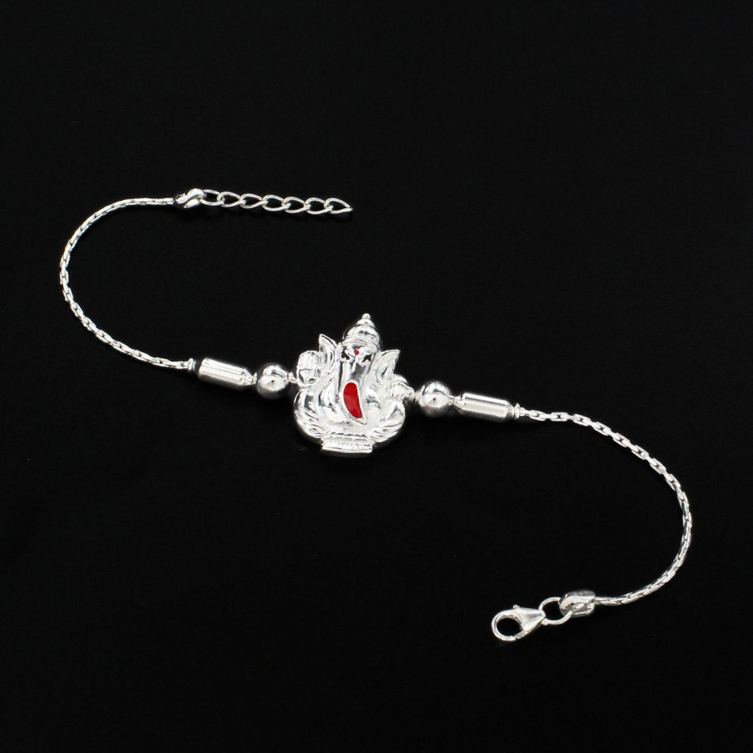 925 Real Sterling Silver Bracelet  Ganesha Rakhi for Raksha Bandhan 7.5"