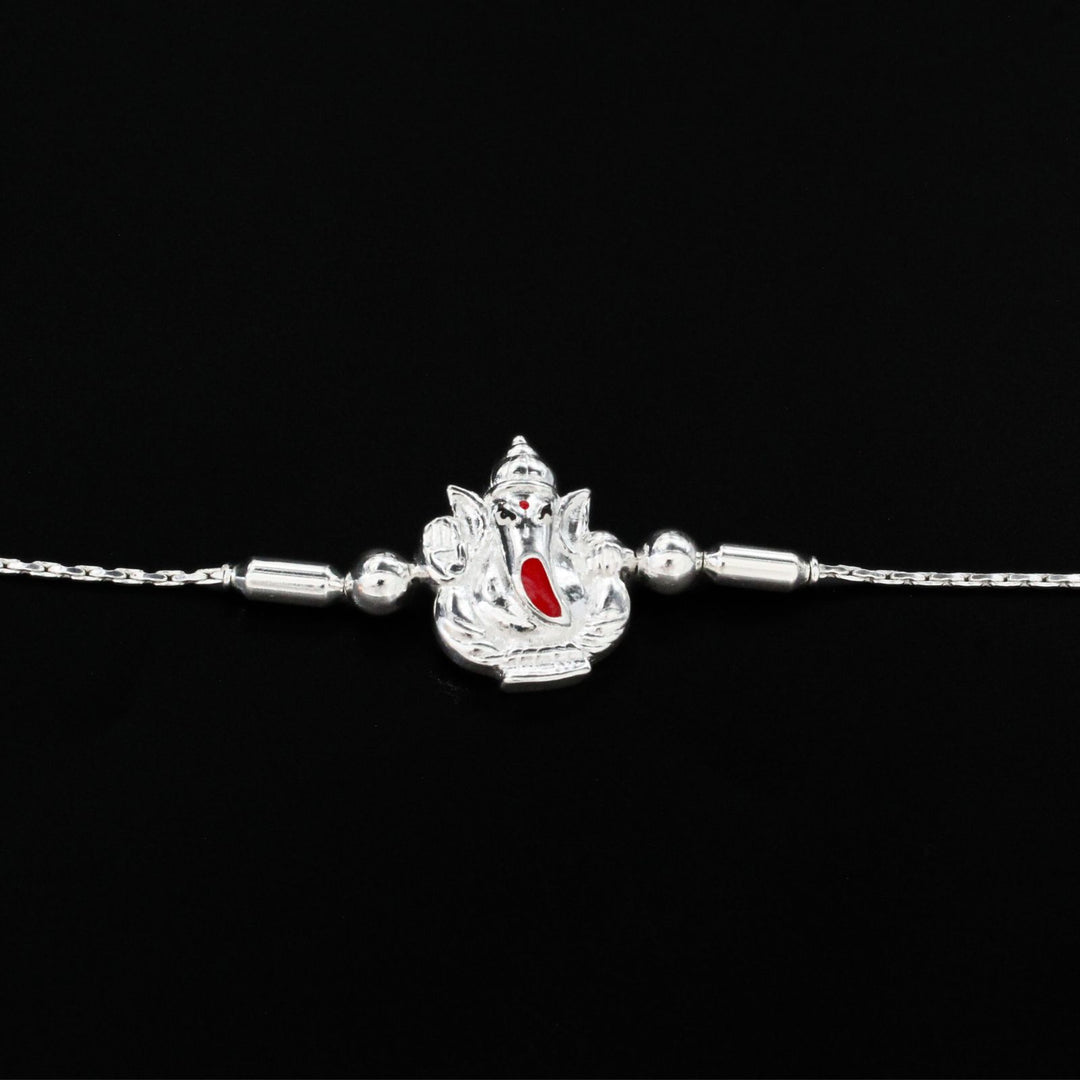 925 Real Sterling Silver Bracelet  Ganesha Rakhi for Raksha Bandhan 7.5"