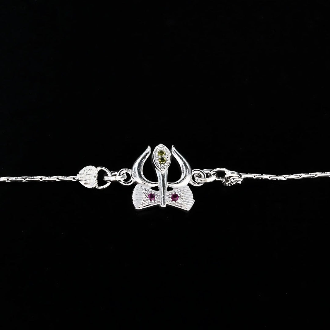 Real Silver Bracelet CZ Excellent gifting Trishul Rakhi 6"