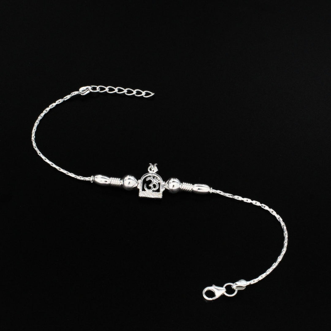925 Real Sterling Silver Bracelet White cz Om design Rakhi  7.5"