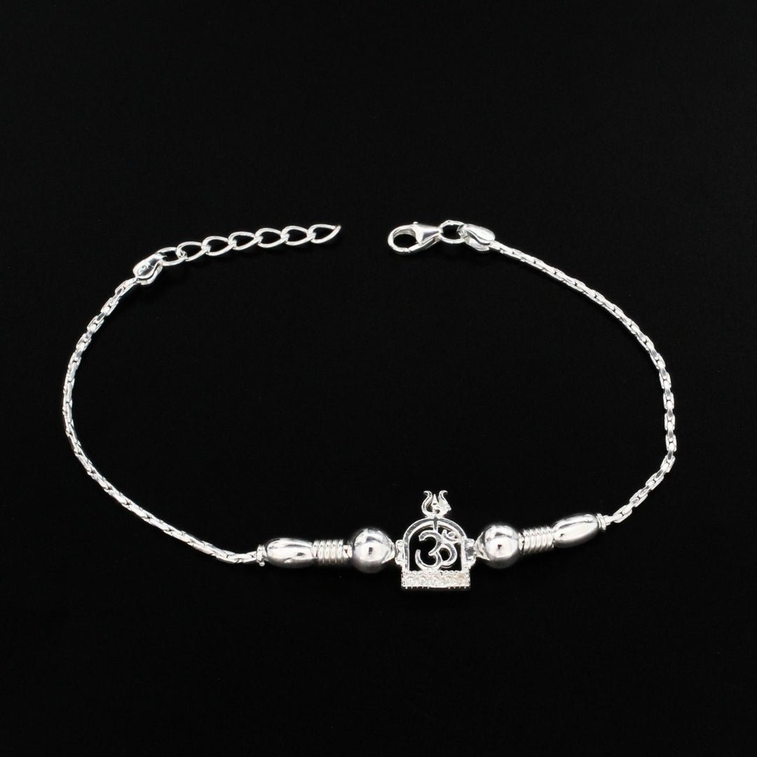 925 Real Sterling Silver Bracelet White cz Om design Rakhi  7.5"