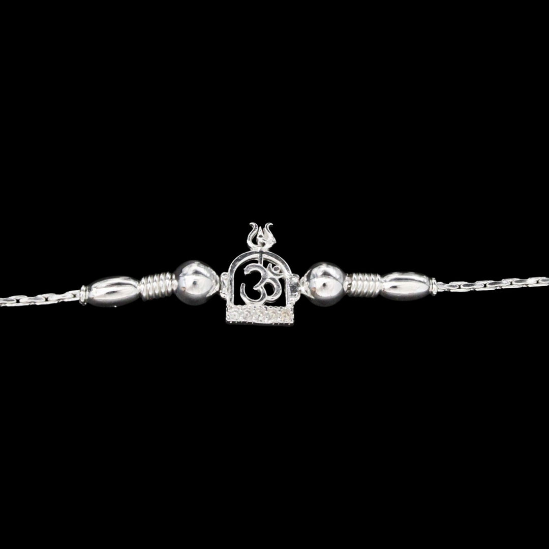 925 Real Sterling Silver Bracelet White cz Om design Rakhi  7.5"