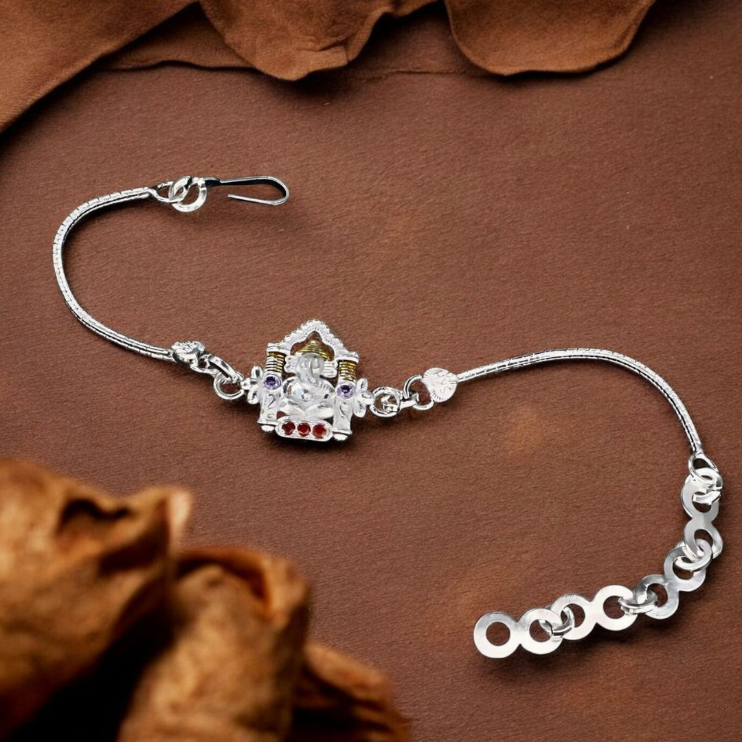 Real Silver Bracelet CZ Excellent gifting Ganesh Rakhi 6.3"