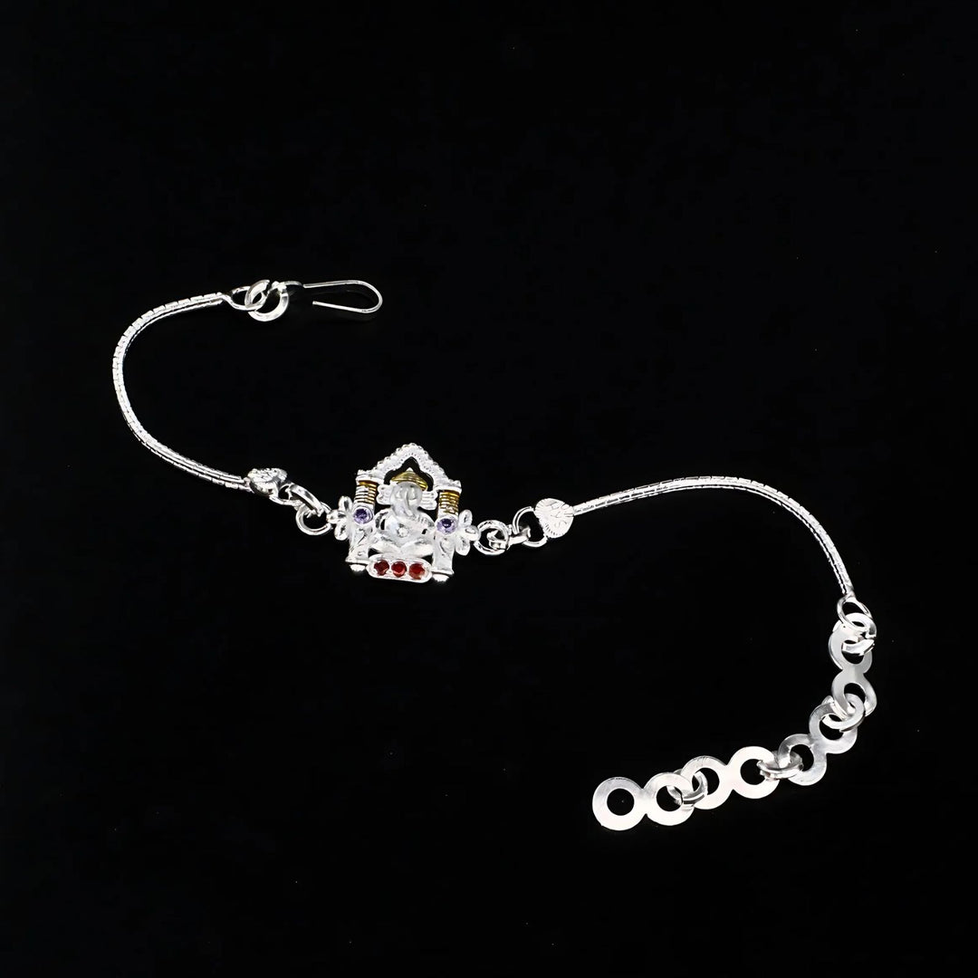 Real Silver Bracelet CZ Excellent gifting Ganesh Rakhi 6.3"