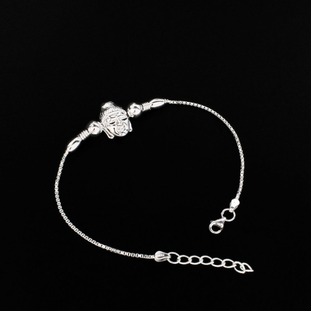 925 Real Sterling Silver Bracelet Budha Rakhi 7.5"